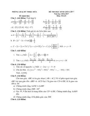 Đề thi học sinh giỏi môn Toán Lớp 7 - Năm học 2016-2017 - Phòng GD và ĐT Thiệu Hóa (Có đáp án)